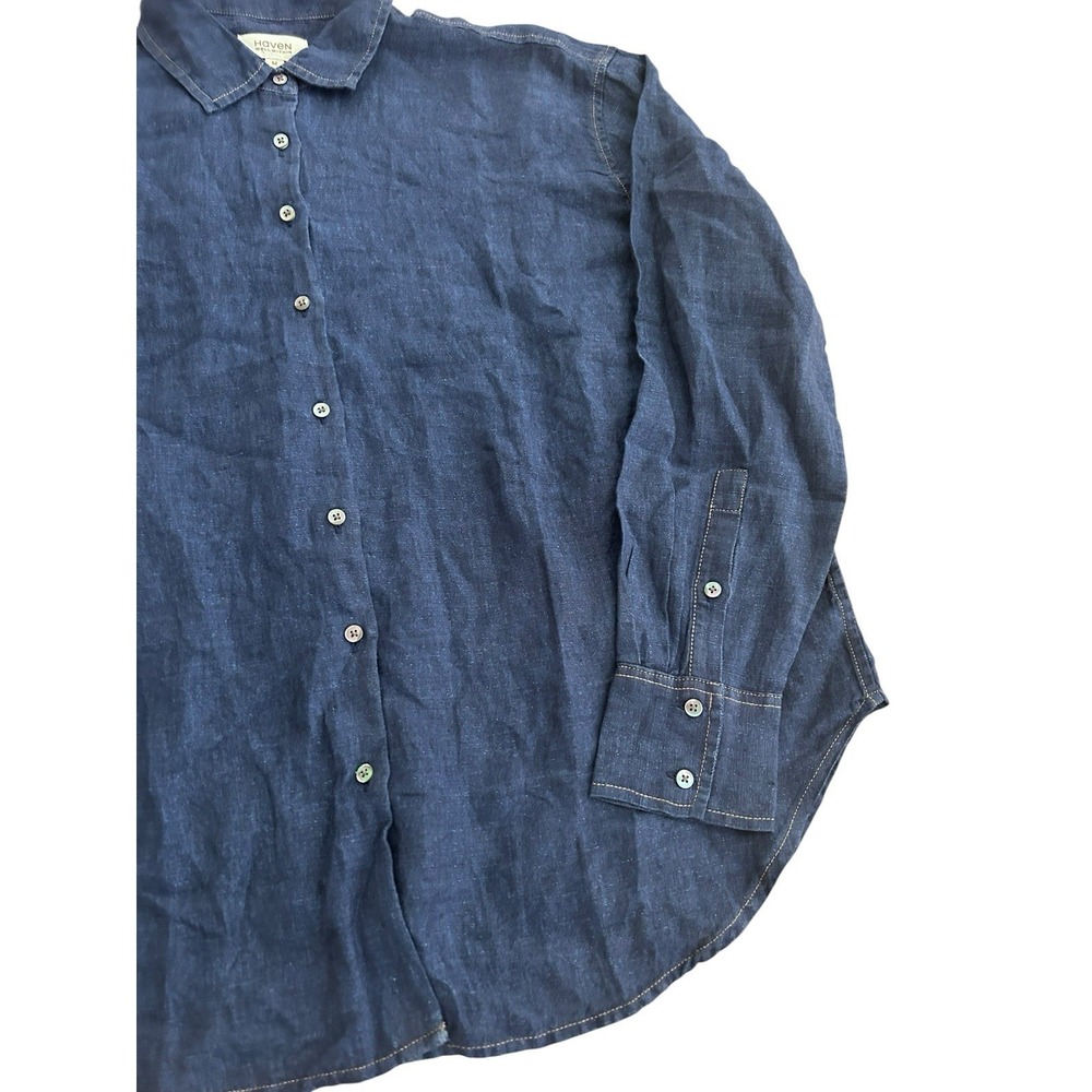 Haven Well Within Shirt Womens M Blue 100% Linen Top Beach - Picture 3 of 8